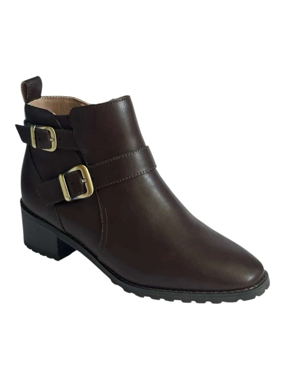 Blondo Shantel Waterproof Leather Ankle Boots Brown Double Buckle 8M NWOB